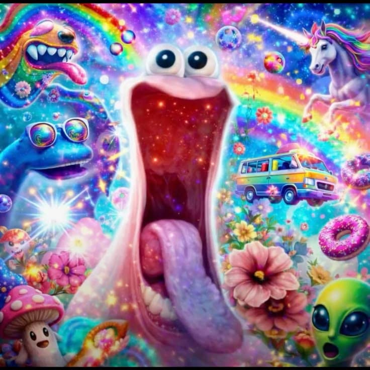 Geeked Patrick reaction image in a rainbow fantasy setting